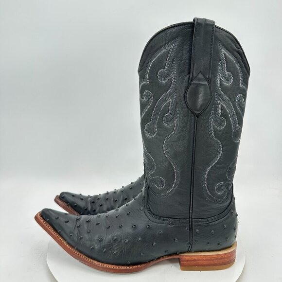 Los Altos Western Wear Men Size 8EE Black Leather Pointed Toe Cowboy Boot - Picture 1 of 13